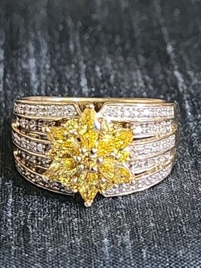 Yellow Floral Cluster Cocktail Ring - Women Jewelry Sterling Silver Gold Vermeil